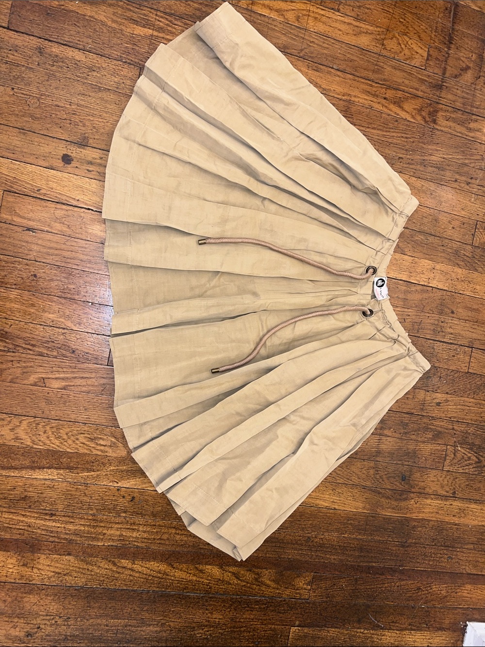 Lanvin Beige Pleated Skater Skirt with Drawstring Waist